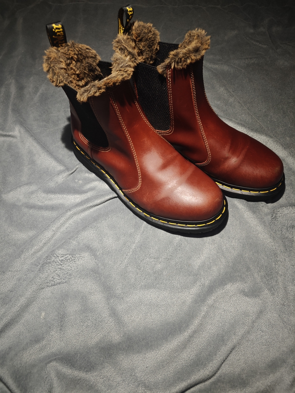 Dr. Martens Womens Size 10 Brown Leather Faux Fur Chelsea Boots Like New